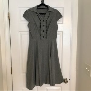 Flirty Grey Fit & Flare with Heart Buttons & Tie Belt